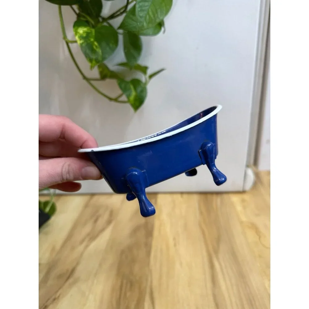 Mini Blue Bathtub Planter or Soap Dish with Drain Holes